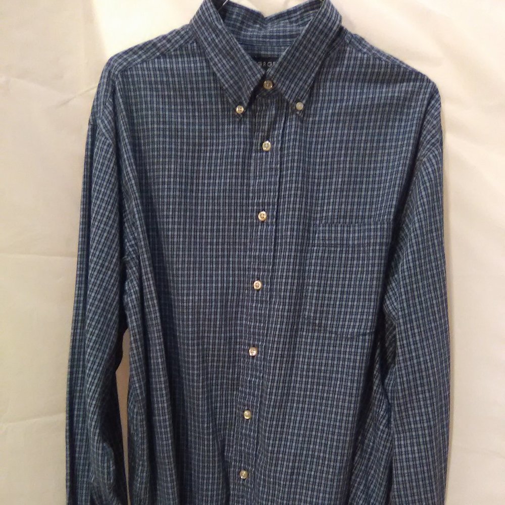 George Men's Long Sleeve Shirt Color Blue Plaid Size Large 42/44